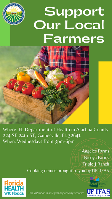 Support our local farmers - DOH Alachua - Wednesdays from 3pm - 6pm